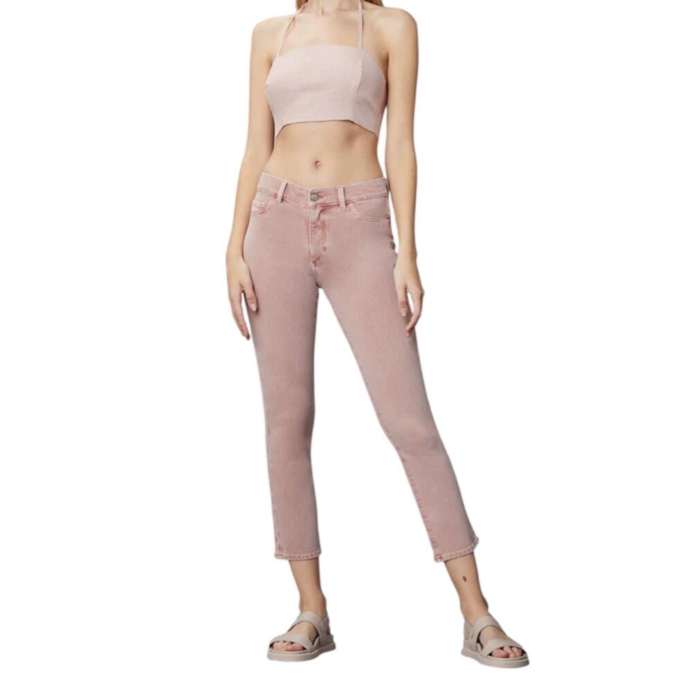DL1961 Women's Mara Mid Rise Instasculpt Straight Leg Ankle Jeans Blush Size 25